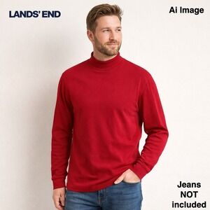 Lands' End Men's Red Long Sleeve Knit Shirt XL 45-48‎ Regular Crewneck *READ